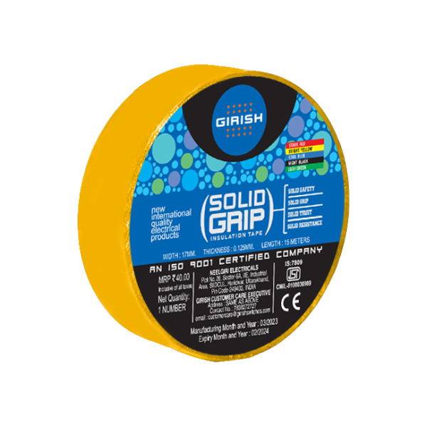 15 Meter Yellow Solid Grip Insulation Tape