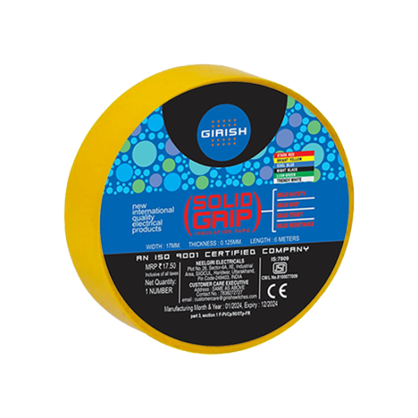 6 Meter Yellow Solid Grip Insulation Tape