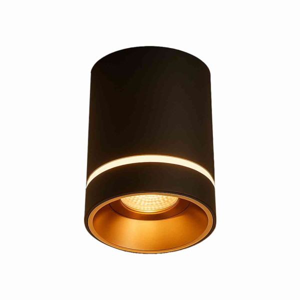 12 Watt Led Outdoor Drum Ceiling Light Round O Matic Black & Rose Gold Chassis Natural White