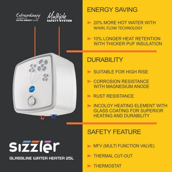 SIZZLER GLASSLINE WATER HEATER 25 LITRE