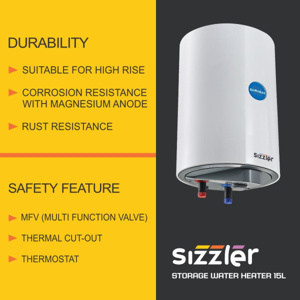 SIZZLER STORAGE WATER HEATER 15 LITRE