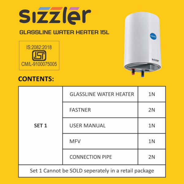 SIZZLER STORAGE WATER HEATER 15 LITRE