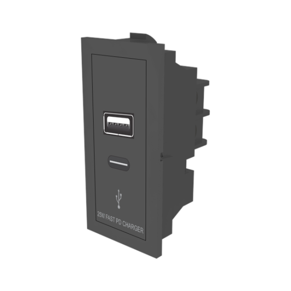 USB CHARGER 25WATT FAST PD A & C TYPE ASHGREY