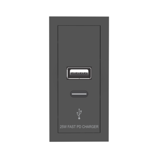 USB CHARGER 25WATT FAST PD A & C TYPE ASHGREY