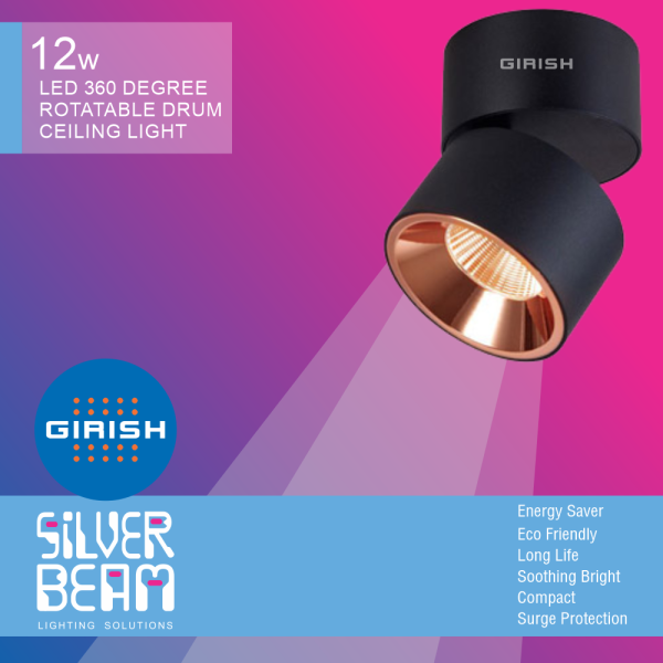 12 WATT  LED 360 DEGREE ROTATABLE DRUM CEILING LIGHT WARM WHITE